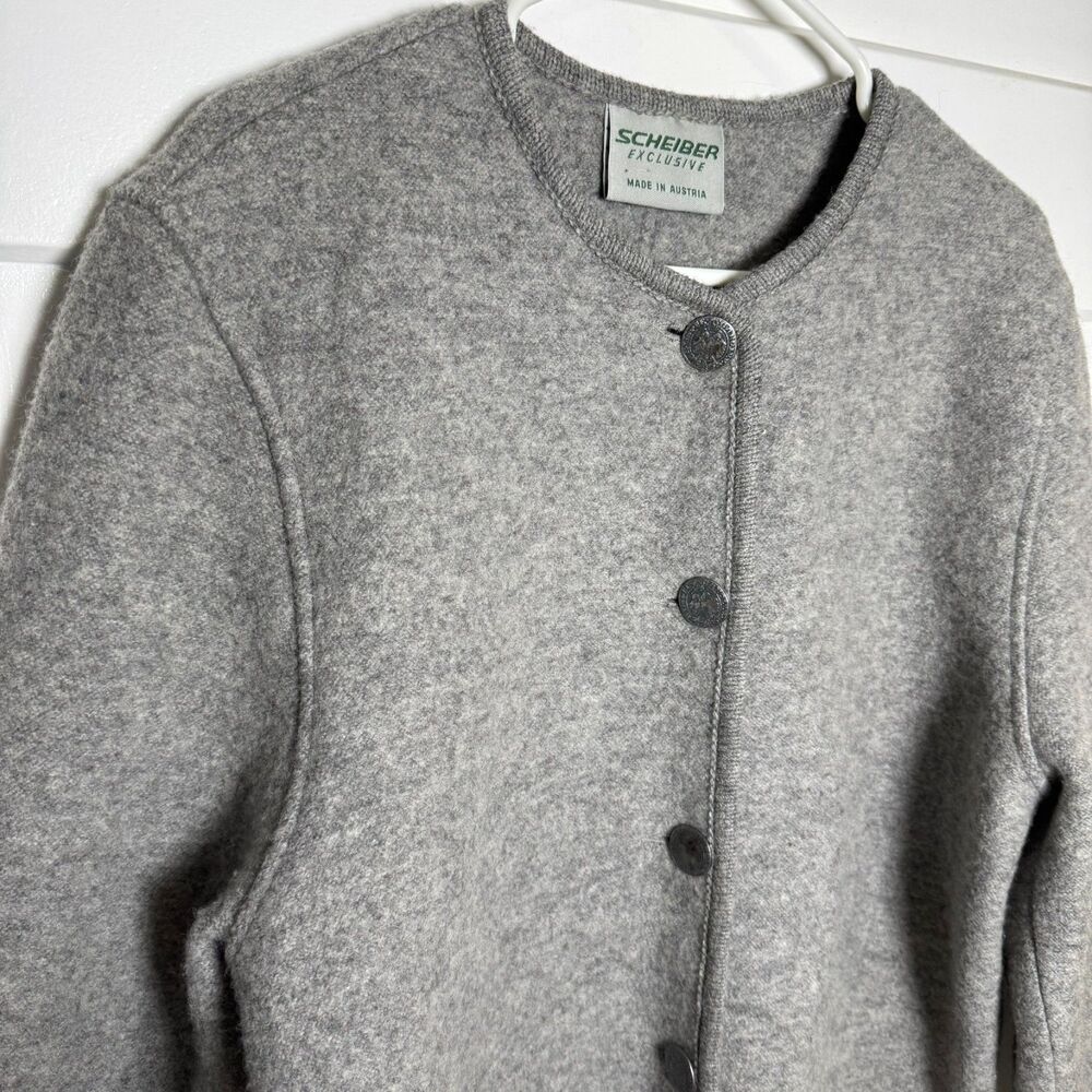 Scheiber Exclusive Womens Gray Wool Jacket Boiled Wool Austria Button Front Coat
